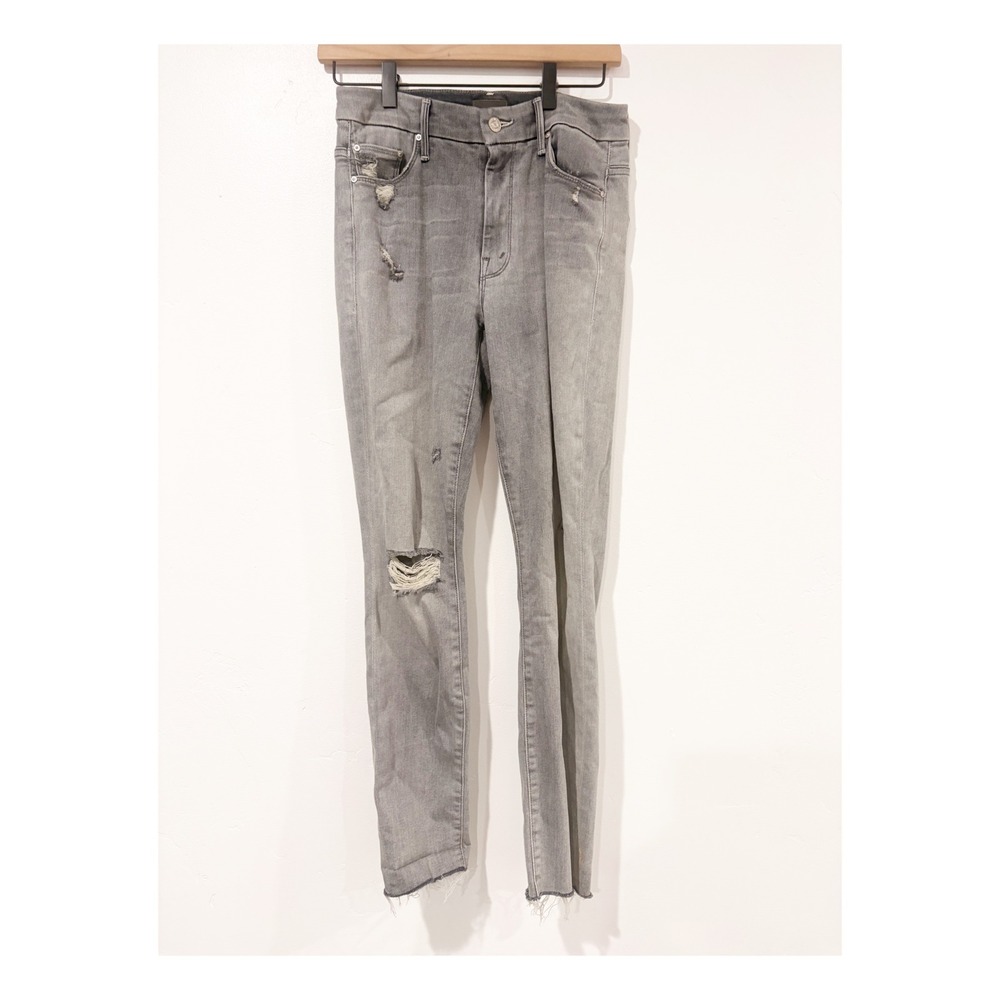 Mother Denim HW Looker Ankle Fray Grey Distressed Skinny Jeans Size 27